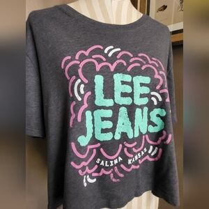 LEE Womens Size XXL 2X Grey Pink Turquoise Cropped Tee Shirt New w/o Tags UNWORN